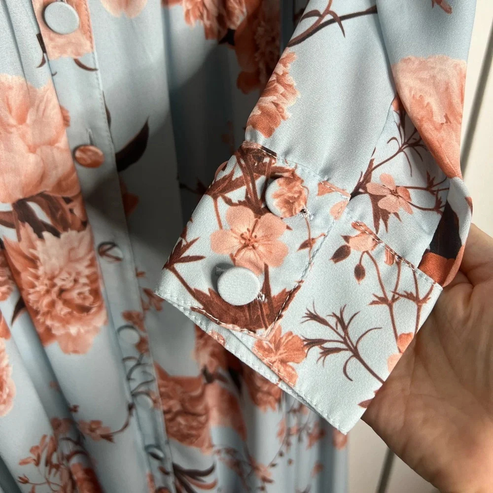 Fame and Partners - The Orianna Maxi - Blue Floral Long sleeve Dress- US 0 - RTR - Picture 7 of 12